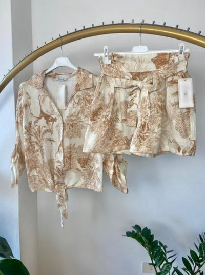 The Pink Door Toile Linen Print Short - Taupe