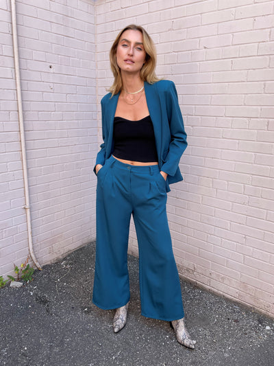 The Pink Door Teal Wide Leg Dress Pants