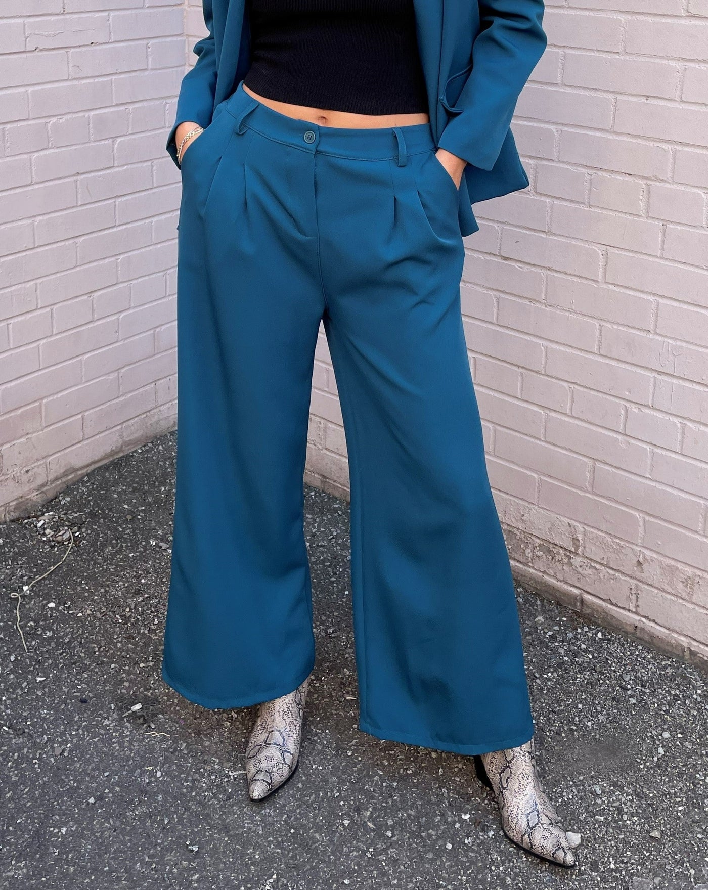 The Pink Door Teal Wide Leg Dress Pants