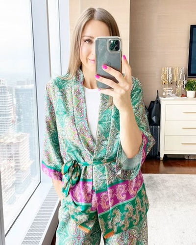 GALITA Print Silk Kimono -Green