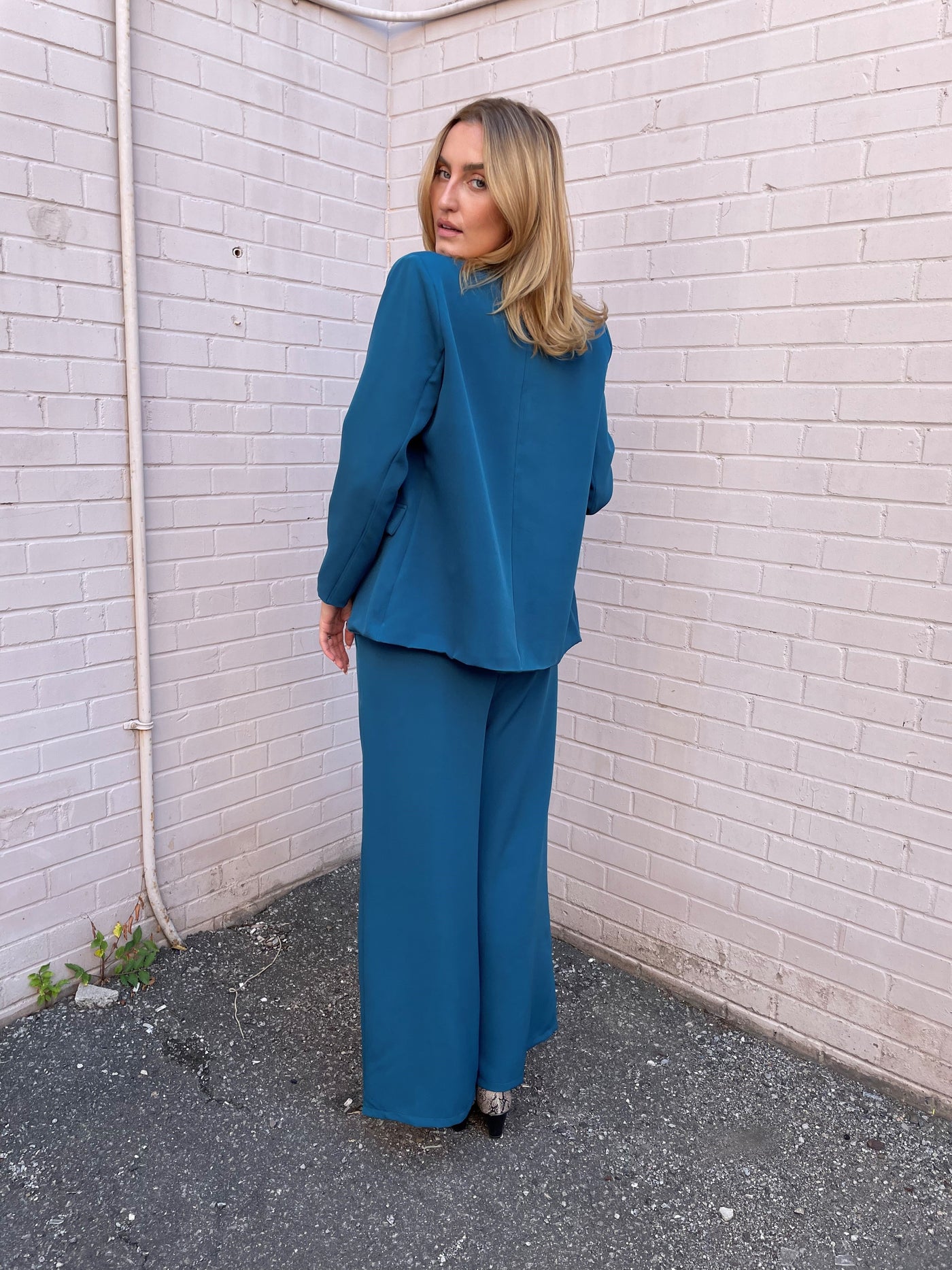The Pink Door Teal Wide Leg Dress Pants