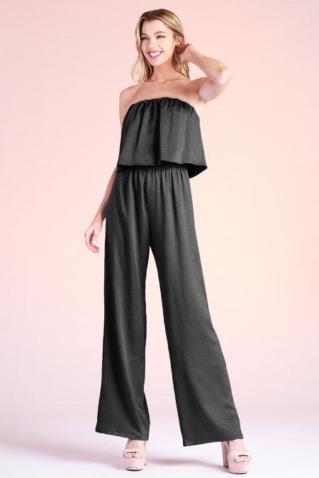 Tyche Strapless Silky Jumpsuit - Black