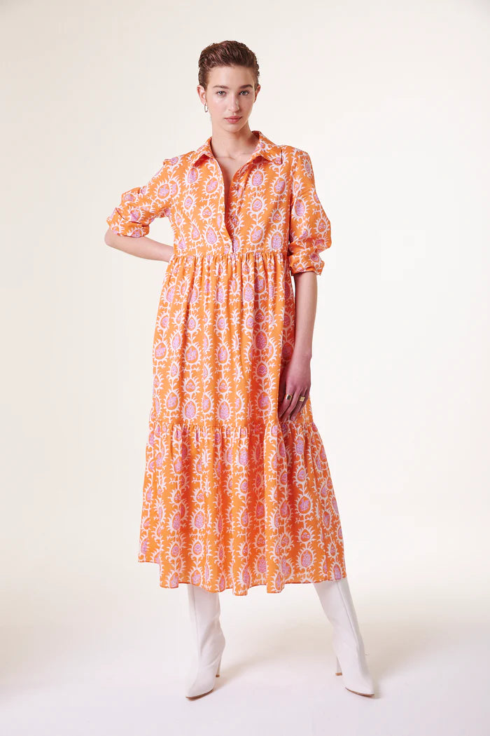 Deluc Crane Print Dress - Orange