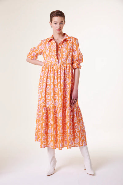 Deluc Crane Print Dress - Orange