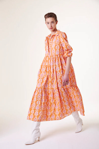 Deluc Crane Print Dress - Orange