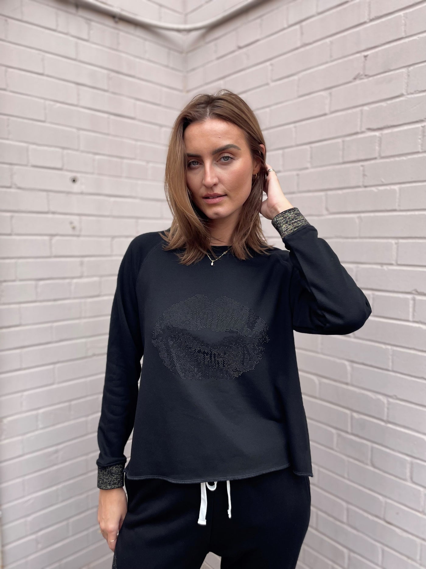 Sunshine Park Black Rhinestones Lip Top