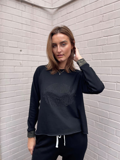 Sunshine Park Black Rhinestones Lip Top