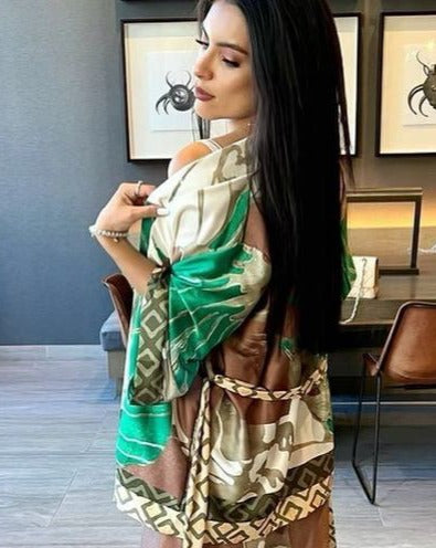 The Pink Door Brown & Green Print Kimono