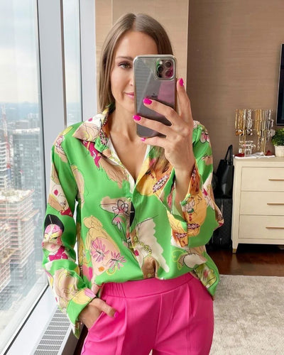 Galita Face Print Silky Green Shirt