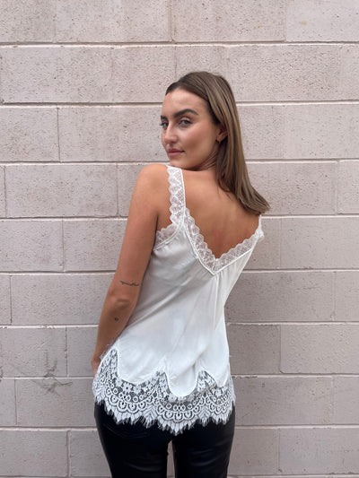 The Pink Door Lace Trim Cami - White