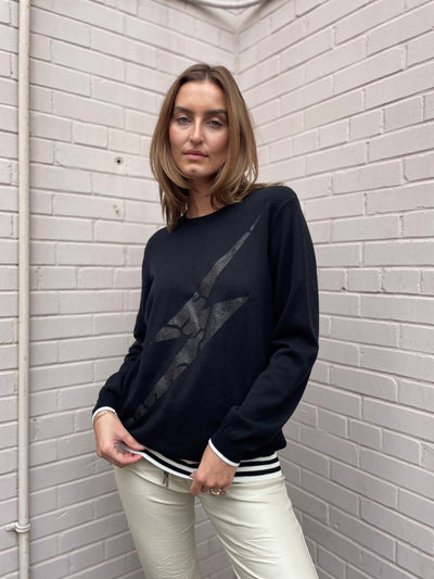 WISPR Foiled Strike Jumper Sweater - Coal/Neon Pink Stripes