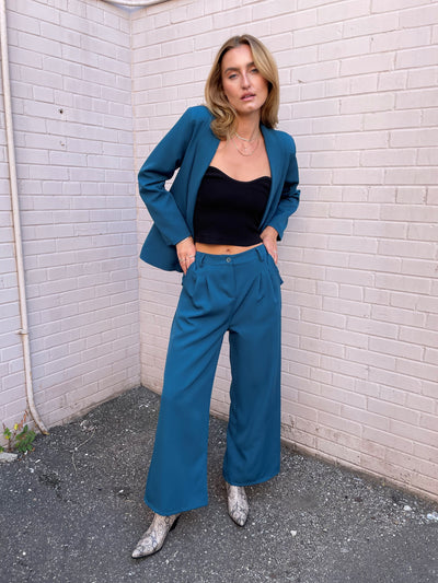 The Pink Door Teal Wide Leg Dress Pants