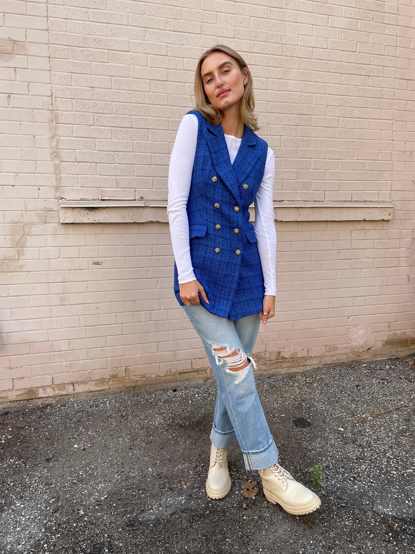 The Pink Door Long Tweed Vest - Royal
