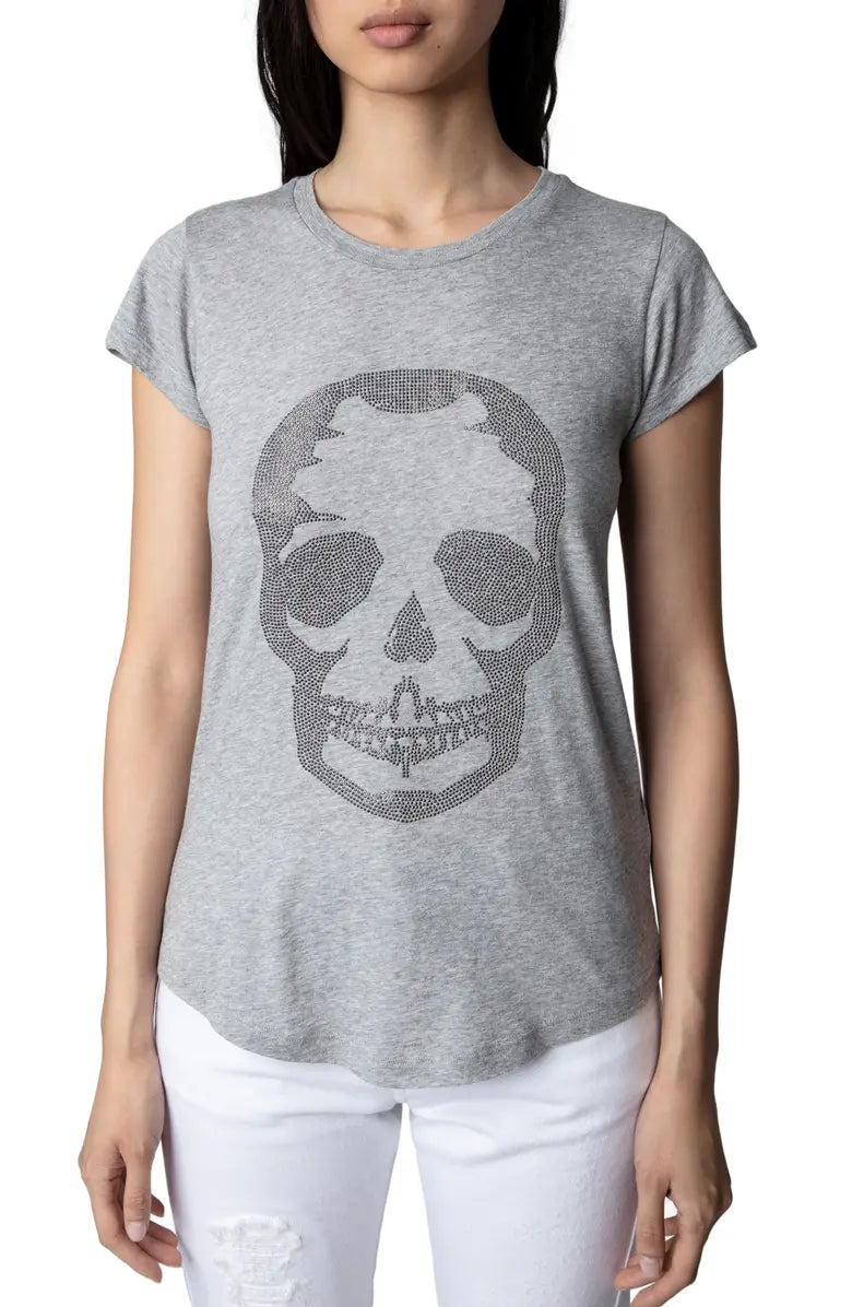 Zadig & Voltaire Skinny Skull Strass Tee - Grey/Gunmetal