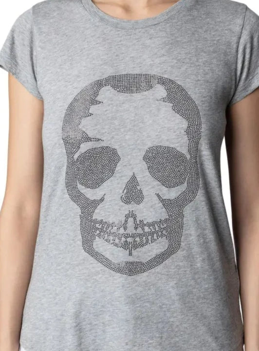 Zadig & Voltaire Skinny Skull Strass Tee - Grey/Gunmetal