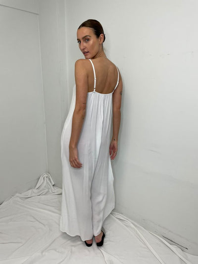 The Pink Door Spaghetti Strap Wide Leg Jumpsuit - White