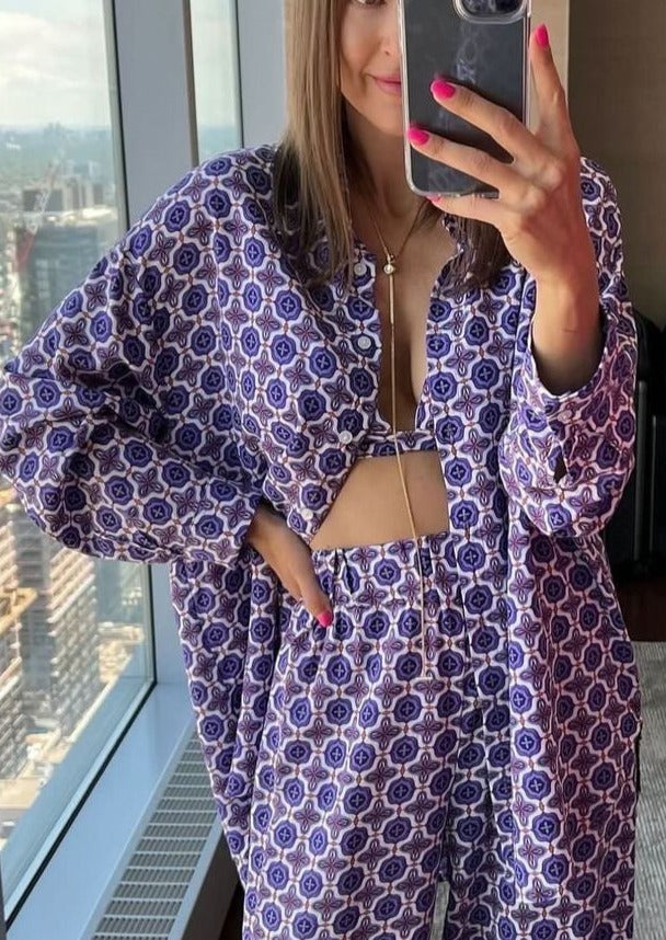 The Pink Door Deep Lavender Print Top & Bra