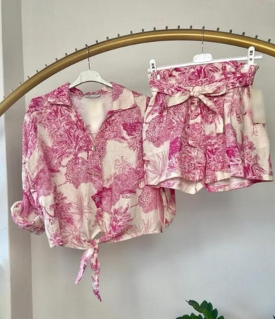 The Pink Door Toile Linen Print Short - Pink