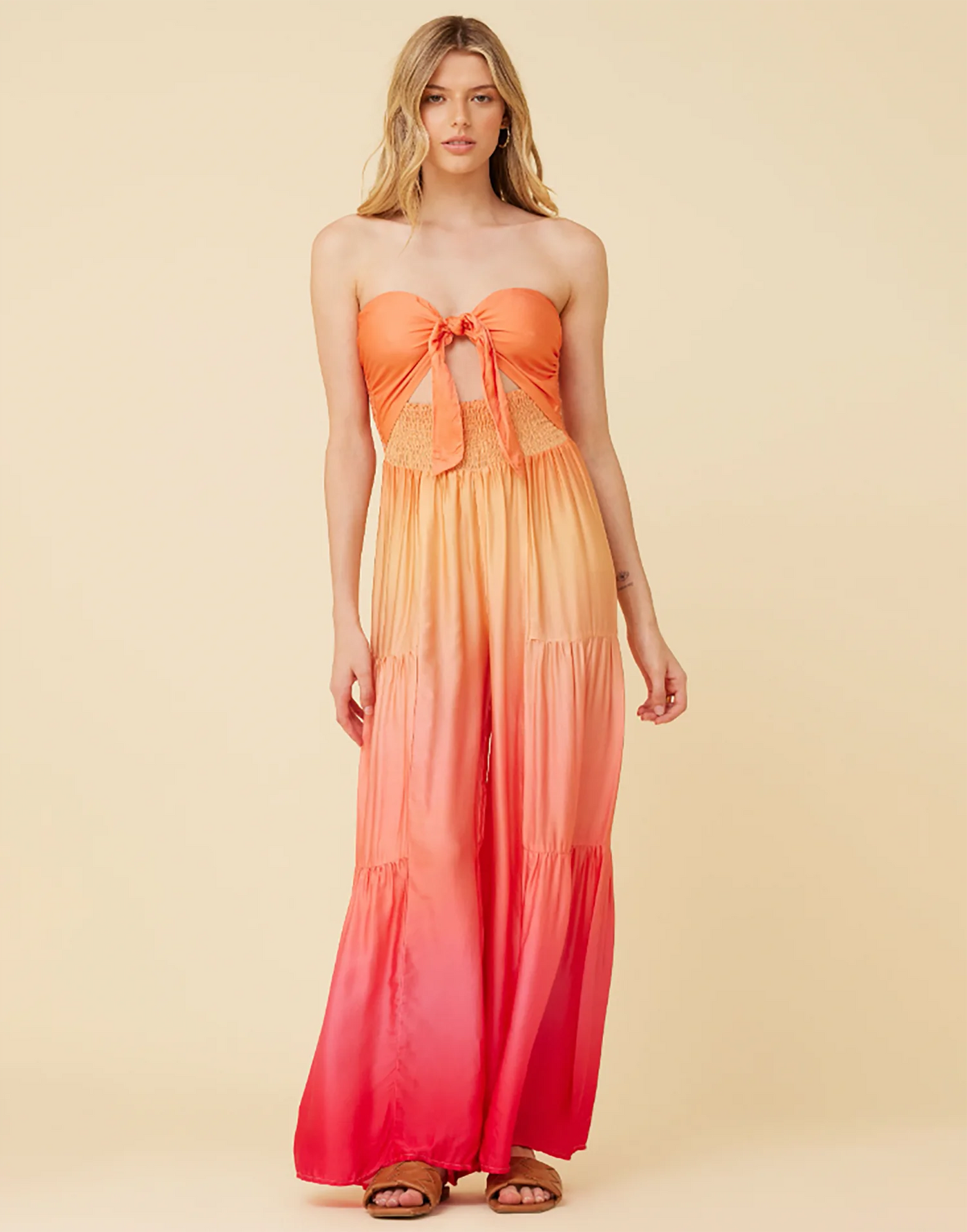 Surf Gypsy Sunset Ombre Dip Dye Satin Jumpsuit