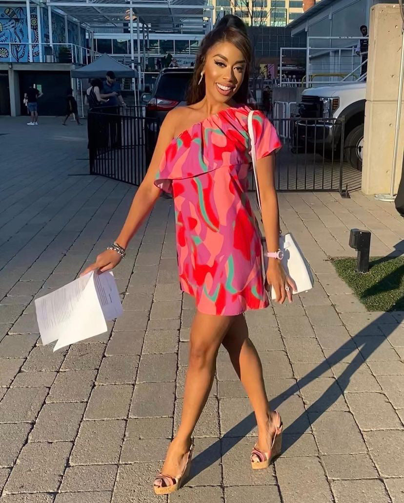 Tyche Multi Colour One Shoulder Short Dress