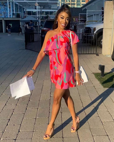 Tyche Multi Colour One Shoulder Short Dress