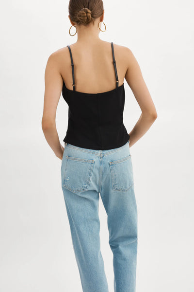 Lamarque Black Leather Front Cropped Tank