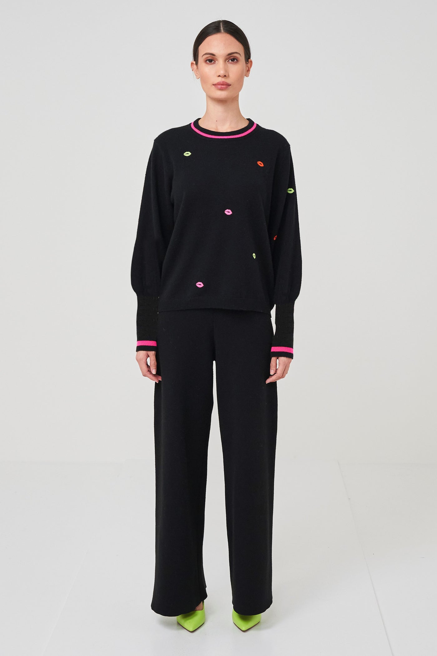 Brodie Kiss Me Quick Jumper Sweater - Black/Neon Yellow