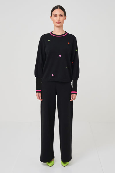 Brodie Kiss Me Quick Jumper Sweater - Black/Neon Yellow