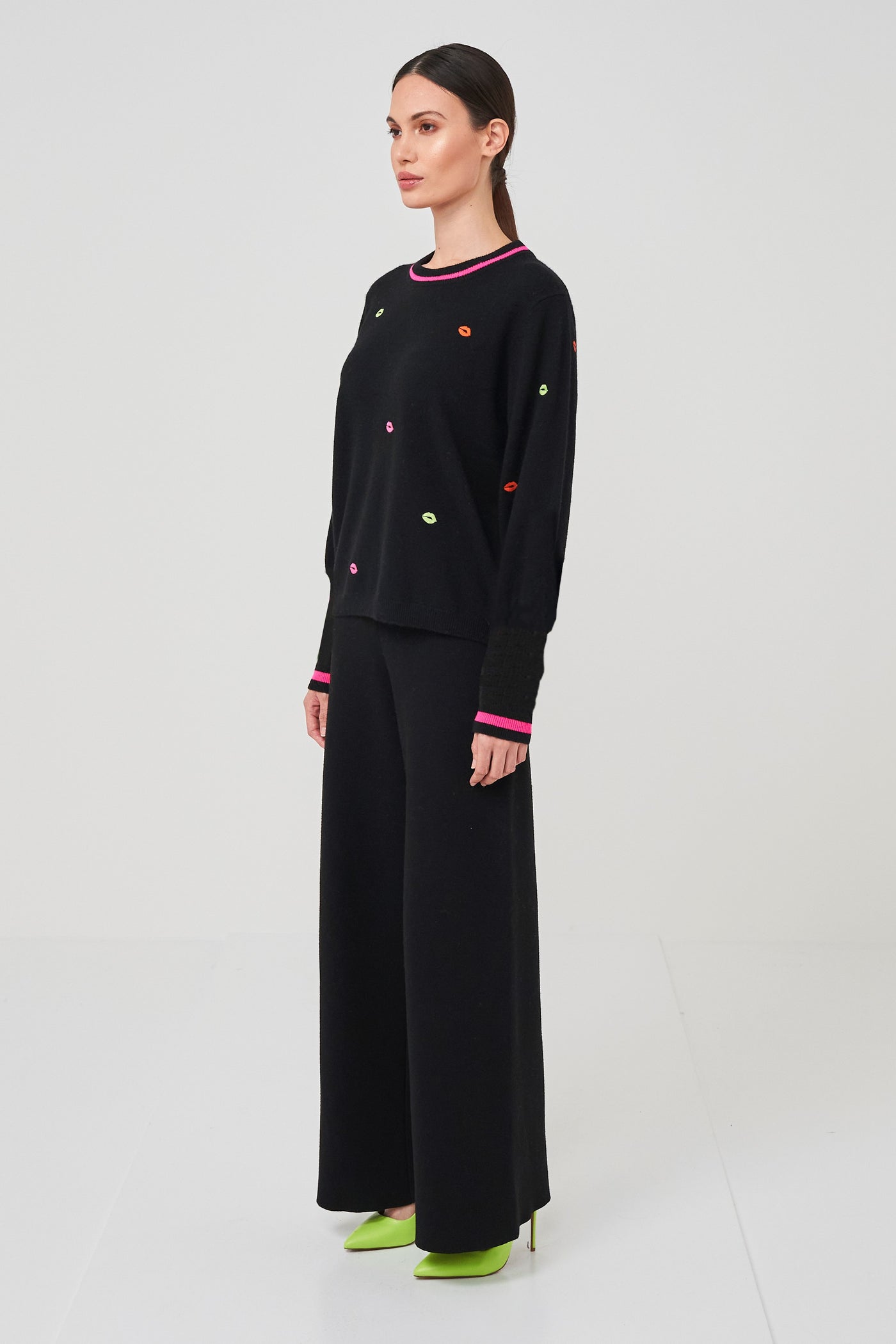 Brodie Kiss Me Quick Jumper Sweater - Black/Neon Yellow
