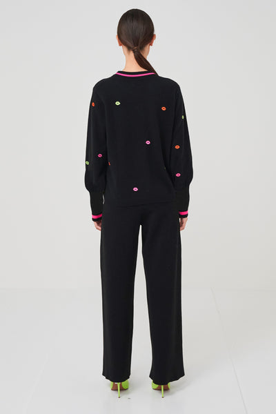 Brodie Kiss Me Quick Jumper Sweater - Black/Neon Yellow