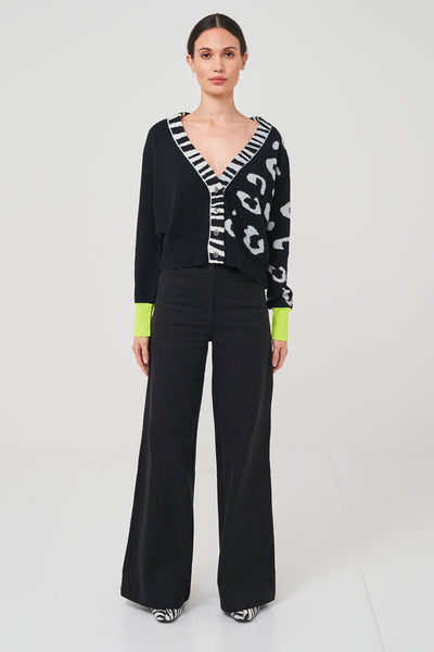 Brodie Wild Casi Cardigan - Black/Grey Leopard