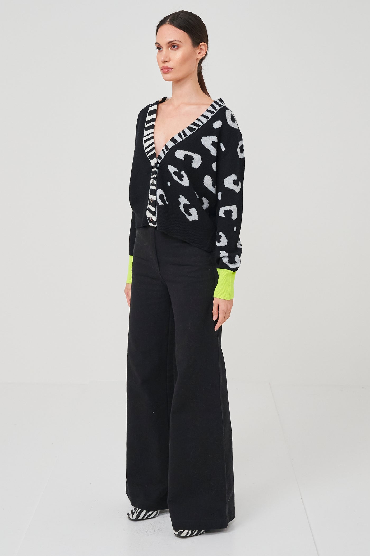 Brodie Wild Casi Cardigan - Black/Grey Leopard