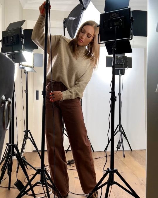 The Pink Door Mock Neck Sweater w/ Raised Seams - Neutral