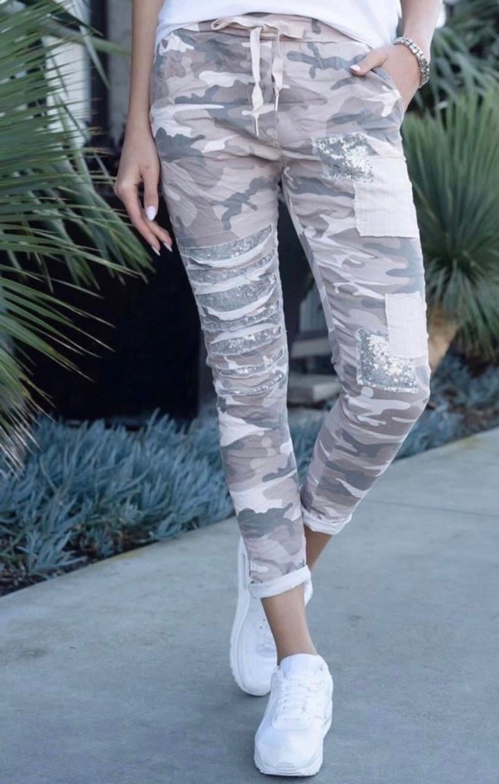 VENTI Camo Pant w Sequins Detail - Pink
