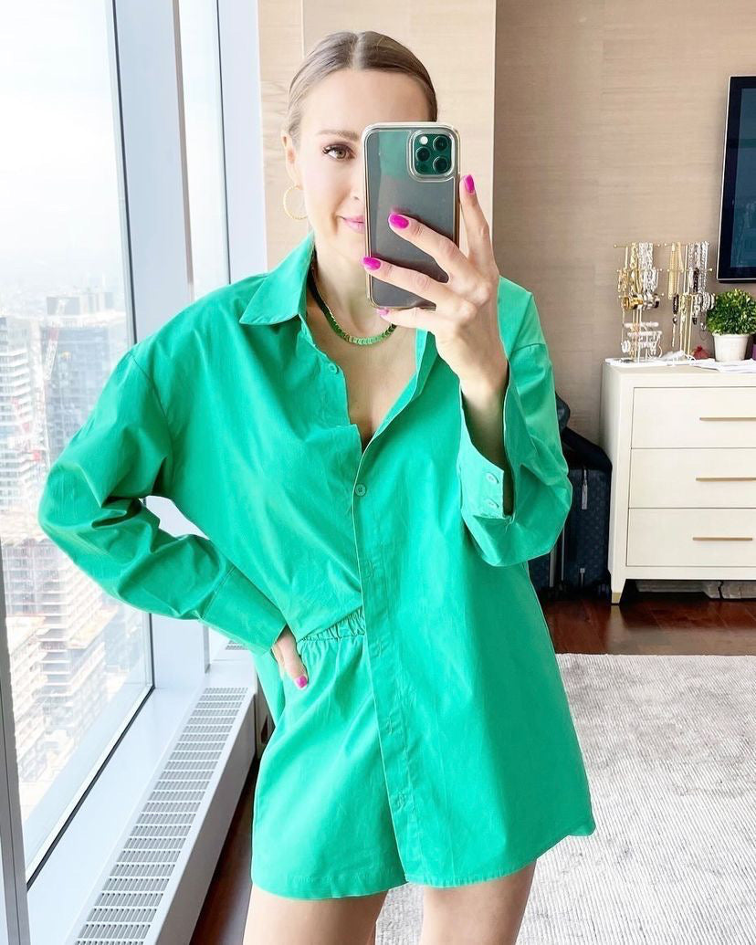 THE PINK DOOR Oversized Short and Top Set - Green