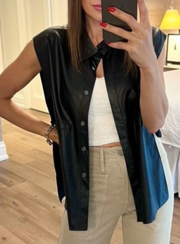 The Pink Door Faux Leather Shirt Vest