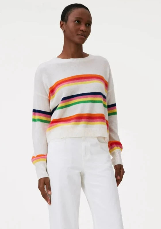 Brodie Pop Stripe Crew Sweater - White/Orange