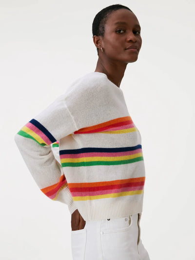 Brodie Pop Stripe Crew Sweater - White/Orange