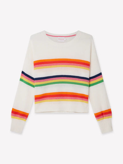 Brodie Pop Stripe Crew Sweater - White/Orange