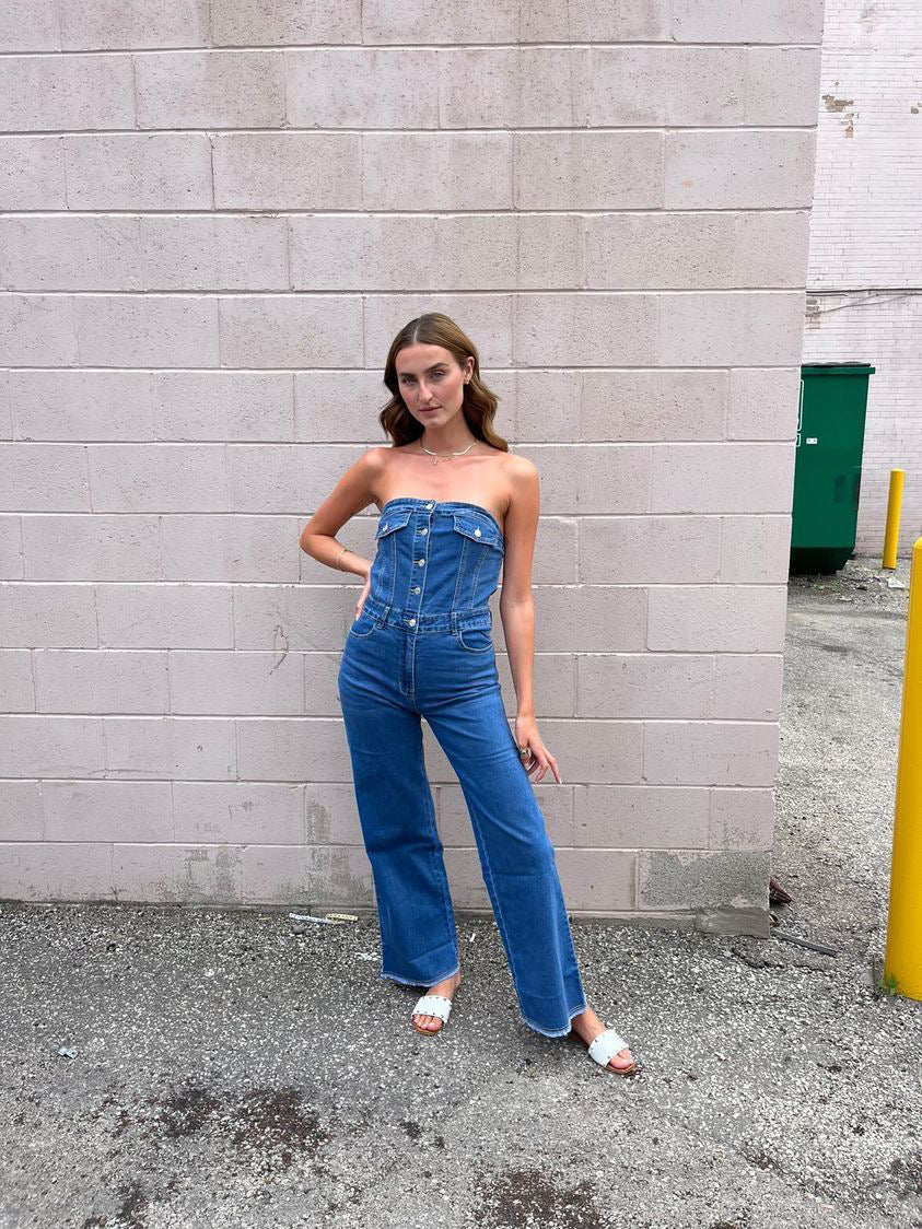 Litz by Uniq Strapless Sweetheart Denim Jumpsuit