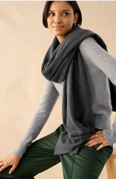 White + Warren 100% Cashmere Travel Wrap Charcoal Heather