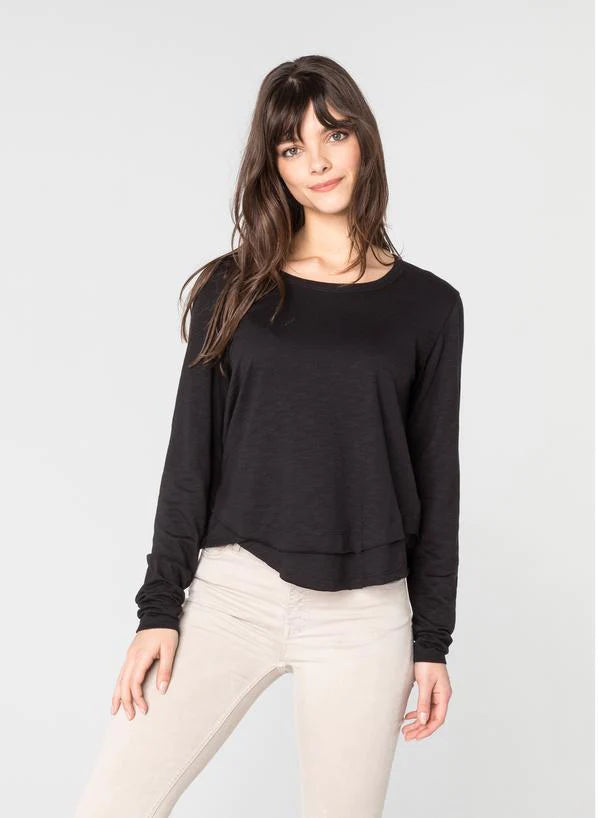 CHRLDR Ava Long Sleeve Mock Layer T-shirt - Black