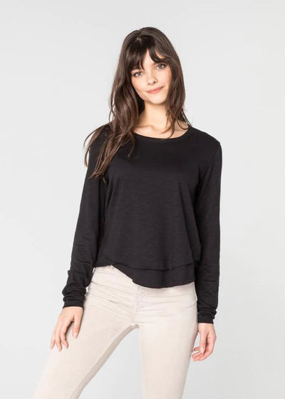 CHRLDR Ava Long Sleeve Mock Layer T-shirt - Black