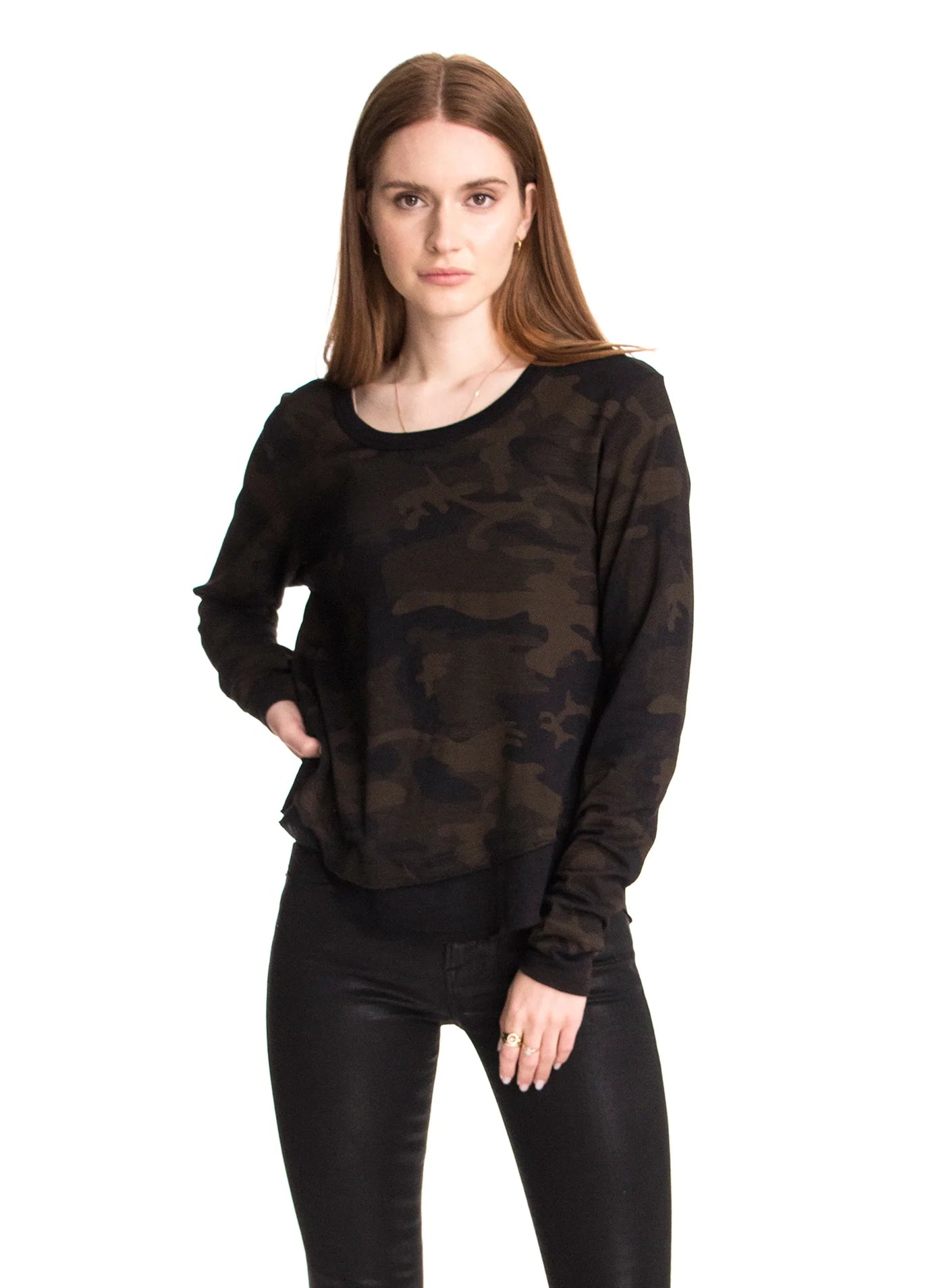 CHRLDR Ava Long Sleeve Mock Layer T-shirt - Black Camo