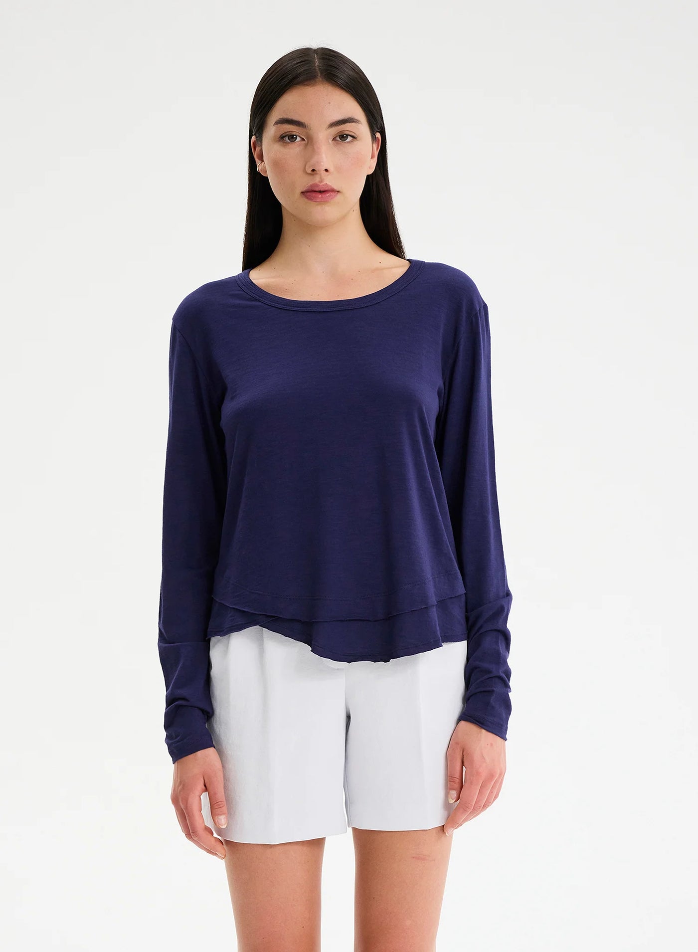 CHRLDR Ava Long Sleeve Mock Layer T-shirt - Midnight Blue