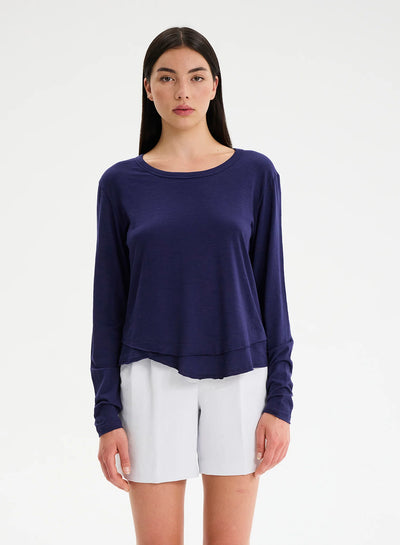CHRLDR Ava Long Sleeve Mock Layer T-shirt - Midnight Blue