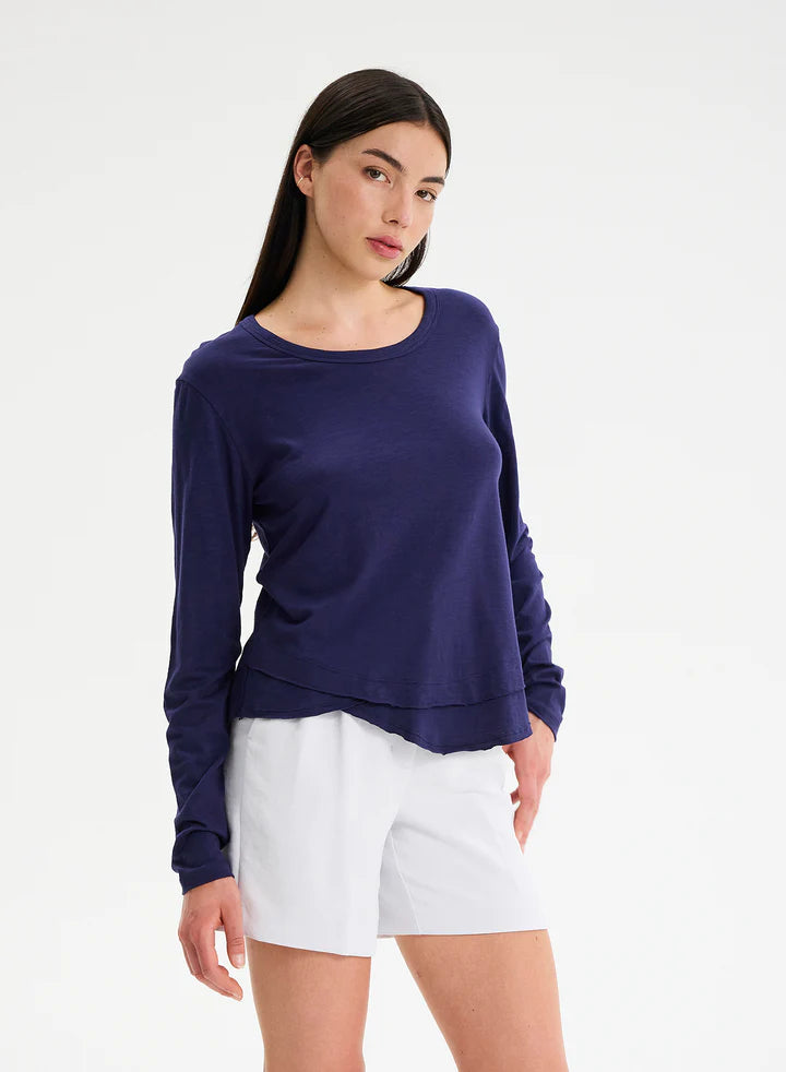 CHRLDR Ava Long Sleeve Mock Layer T-shirt - Midnight Blue
