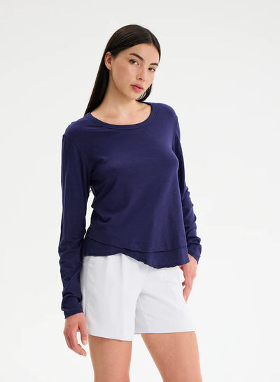 CHRLDR Ava Long Sleeve Mock Layer T-shirt - Midnight Blue