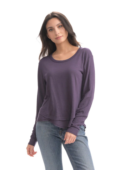 CHRLDR Ava Long Sleeve Mock Layer T-shirt - Deep Purple