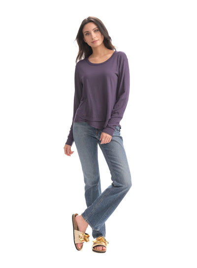 CHRLDR Ava Long Sleeve Mock Layer T-shirt - Deep Purple